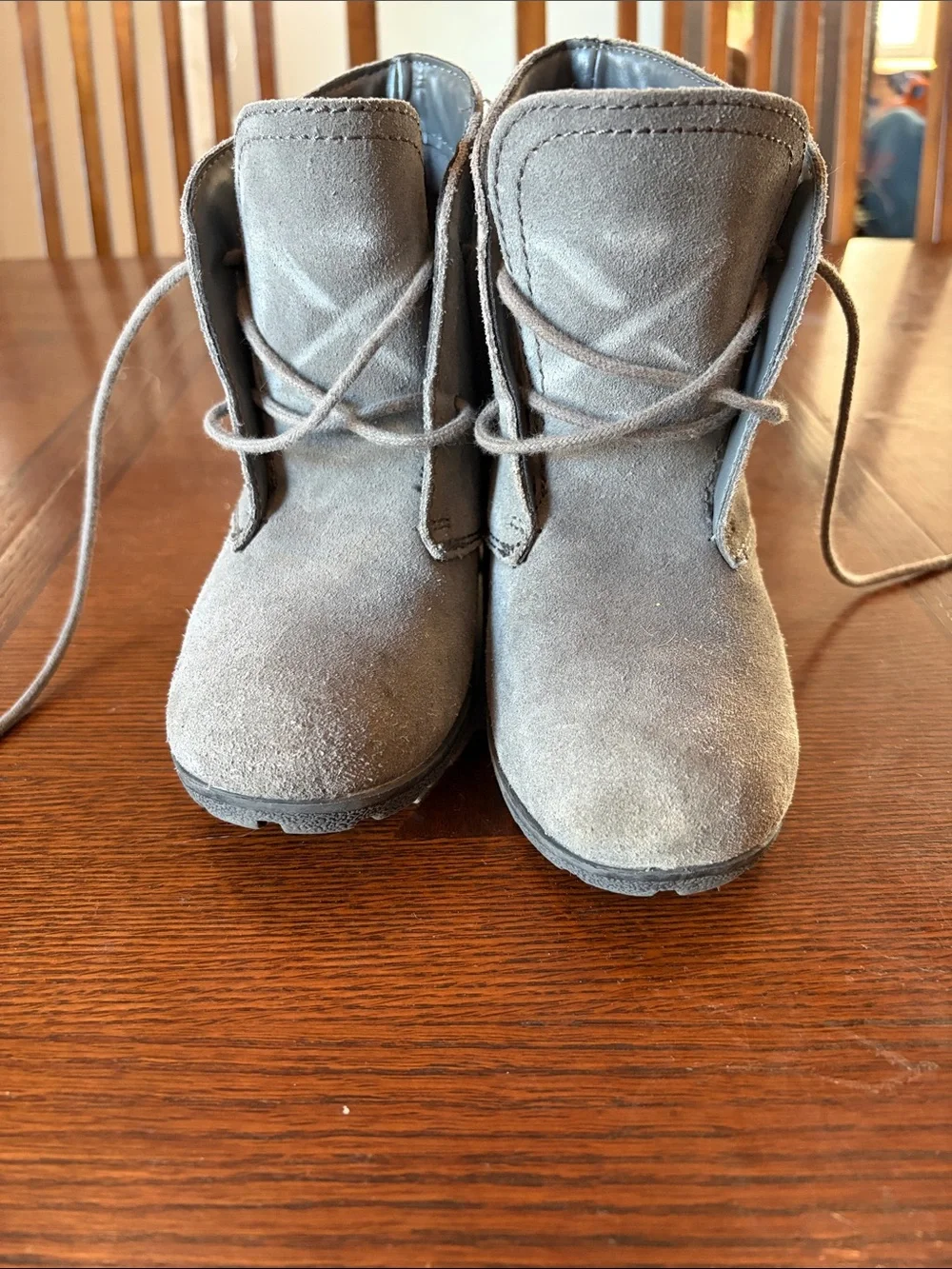 White Mountain Gray Suede Lace-Up Wedge Booties